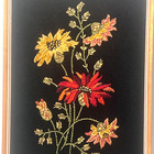 Vtg Hand Crafted Crewel Embroidery Flower Picture Maple Frame 11 5  X 8 