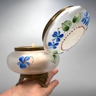 1910 Antique Russian Empire Hand Painted Glass Powder Jar Box Bronze Feet Puff