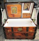 Antique Dome Top Brides Trunk Wooden Wedding Style Steamer Chest Restored C-1870