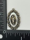 Vintage Sterling Silver Mother Of Pearl Marcasite Miraculous Mary Medal Pendant