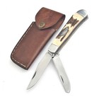 Trapper Pocket Knife   stag Antler Handle-dual Blade    Carbon Steel Folding-usa Edc