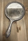 Ornate Vintage Metal Hand Mirror Silver Tone Floral Design Collectible