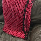 Handmade Afghan Crochet Throw Blanket Red  With Black Trim 90  X 72 