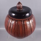 Signed Terracotta Ribbed Melon Pumpkin Acorn Art Pottery Urn Jar