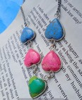 Heart Multi Turquoise Gemstone Necklace 925  Sterling Silver Plated Jewelry 