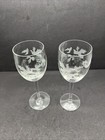 Two Antique Romanian Clear Frosted Etched Stemmed 8-oz Wine Glasses Barware