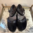 Dansko Mary Jane Shoes Womens Size 39 Black Leather Suede Wedge Buckle Clog
