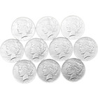 Peace Silver Dollars 1921-1935 Lot Of 10 Uncirculated 90  Silver Coin Mixed Year