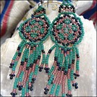 1980s Cherokee Vintage Pierced Earrings Turquoise Bead Dream Catcher Dangles