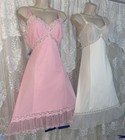 Vtg Lot 2 36 Nylon Lined Shadow Panel Pleated Bodice Chiffon Hem Slip Nightgown