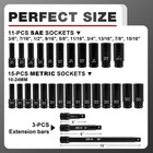 29pcs 1 2  Drive Deep Impact Socket Set Sae 3 8 -1  Metric 10mm-24mm Cr-v Steel