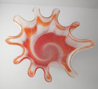 Hand-blown Decorative Art Glass Vase Ruffled Crown And Orange   Red Candy Stripe