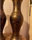 Vintage Etched Floral Brass Vases  Made In India