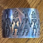 Vintage Hopi Overlay Hohokam Dancers Sterling Silver Cuff Bracelet Large   Heavy