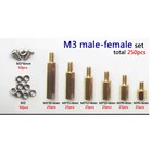250pcs Solid Brass M3 Hex Column Standoff  Spacer Screw Nut Assortment Kit Pcb D