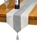 13inch X 72inch Table Runner With Diamante Strip And Tassels    Beige