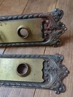Unique Pair Set Art Deco Door Plate Brass Doorknob Fixture Mcm Antique Rare Vtg