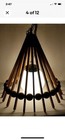 Vintage Mid Century Modern Mcm Teak Wood And Cork Ball Pendant Light Swag Lamp