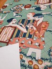 Awesome Rare Vintage Mid Century Retro 70s 60s Art Deco People Mint Poly Fabric 