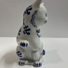Vintage Blue White Chinoiserie Floral Good Luck 7 5    Porcelain Kitty Cat Figure