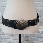 Vintage Hammered Metal Stretch Disc Belt Black Silver M l Goth Rocker Viking