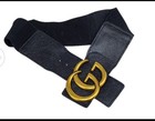 Womens Fashion Faux Leather   Elastic Belt 3  Wide Waist Belt With Gold Buckle
