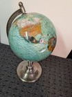 Vintage Blue Lapis World Globe With Semiprecious Gemstones On A Metal Stand