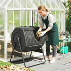 Compost Bin Outdoor  53 Gal Dual Chamber Tumbling Compost  Black
