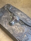 Vtg Antique M  xico Jfgm 925 Sterling Silver Ruby Red Gem Eye Bull Belt Buckle