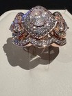 2 Pc Set Rose Gold Plated Round Solitaire Halo Aaaaa Cubic Zirconia Size 9 Fs
