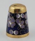 Vintage Cloisonne Enamel   Brass Thimble Navy Gold Purple Flowers Circles