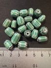 20 Vintage Green Chevron Glass Beads -  b1020 - Indian Trade 10mm
