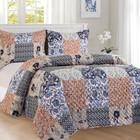 3-piece Floral Patchwork Reversible Quilt - Soft Bedspread With Matching Pillow