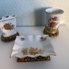 Vintage Stylebuilt Vanity 3 Piece Set Porcelain Gold Ormolu Original Black Label