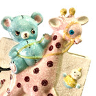 Vtg 50s Relpo Baby Nursery Ceramic Planter Giraffe   Bear 7  Pink   Blue Decor
