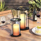 12 5 x8 2  Metal And Glass Outdoor Pillar Candle Holder Lantern Black