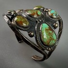Huge Vintage Navajo Sterling Silver Royston Turquoise Shield Cuff Bracelet