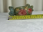 Vtg Green Fish Planter Trinket Toothpick Holder Floral Pattern Ceramic Euc