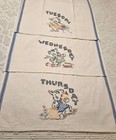 Vtg Puppy Days Of The Week Embroidered Kitchen Towels Set Of 3 Blue Stripes Read