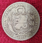 1866 Yb Peru Un  1  Sol Silver Coin - Free Shipping