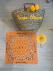 Veuve Clicquot Champagne Seagrass Straw Basket Tote Beach Bag  With Fan   Hanky