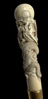 Antique Rare Chinese Wooden Cane Walking Stick  Dragon Carved Pommel Late19th C