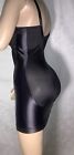 44 46 2x Nos Short Black Satin Spandex Open Bottom One Pc Girdle Full Bra Slip