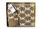 Michael Kors Mk Logo Tan White Knit Beanie Hat Scarf 2-pc Gift Set Nib