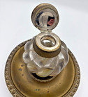 Vintage   Rare Large Glass Inkwell With Hinged Lid With Brass Base