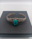 Vintage Navajo Signed Spencer Sterling Silver Turquoise Cuff Bracelet 5 5 