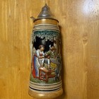 Dbgm Original Vintage Signed German Ceramic Painted Glazed Pewter Lid Beer Stein