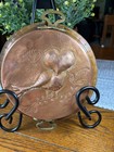 Vtg Etched Copper Folk Art Owl Mold Wall Hanging  2 Brass Handles  Tin Lined  8   