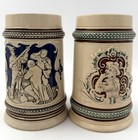 Vtg German Beer Steins    L Pair Tavern Scene Ceramic Mugs  set Of 2 