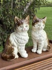 Vintage Ceramic Cat Figurines Pair Japan Mcm Brown White Tabby 1950   s Kitten 7   